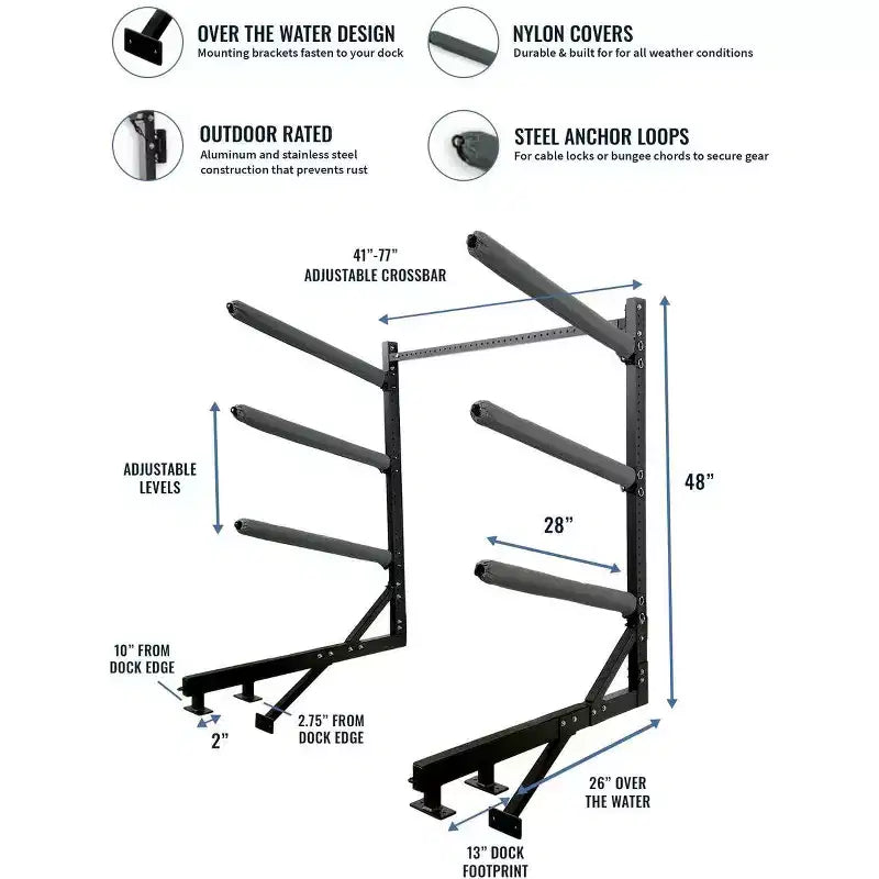 Chesapeake Kayak Storage Dock Rack – Portabarche a 4 Livelli Regolabile per Pontile