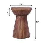 Tavolino rotondo a tamburo in legno di mango – Finitura noce lavorata a mano