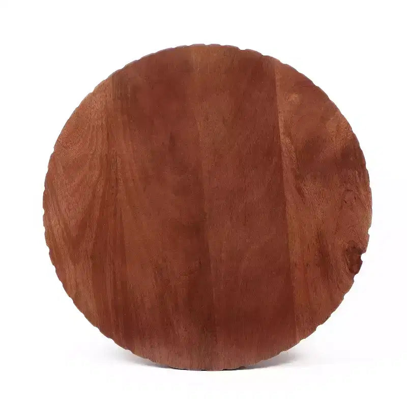 Tavolino rotondo a tamburo in legno di mango – Finitura noce lavorata a mano