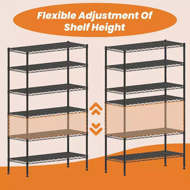 6-Tier Heavy-Duty Wire Shelving Metal Rack with Wheels – Multi-Use Storage