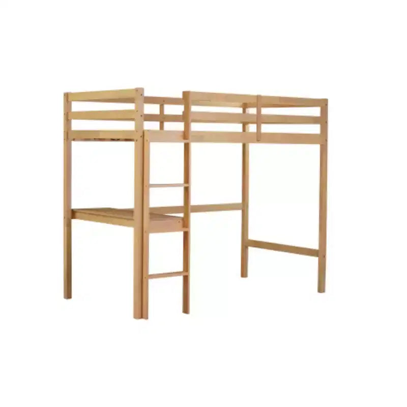 Letto a soppalco singolo rialzato con struttura in legno di gomma, sponda di sicurezza e scrivania integrata