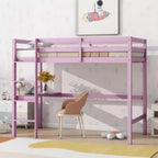 Letto a soppalco rialzato per materasso da circa 97 × 191 cm con Struttura in Legno di Gomma, Sponda di Sicurezza e Scrivania Integrata