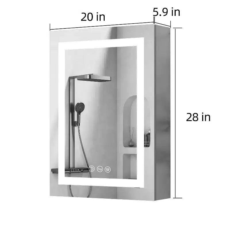 Pensile a specchio con luce, antiappannamento e dimmer – Alluminio da parete