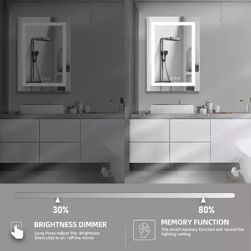 Pensile a specchio con luce, antiappannamento e dimmer – Alluminio da parete