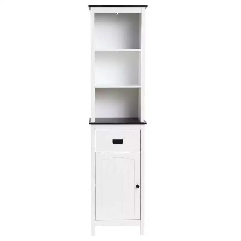 LuxenHome White Wood 63-Inch Tower Bathroom Cabinet