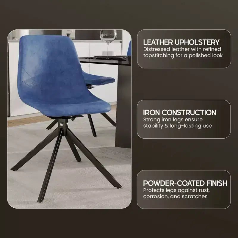 Sedia da pranzo girevole Markley Modern in pelle – Seduta imbottita con gambe in metallo