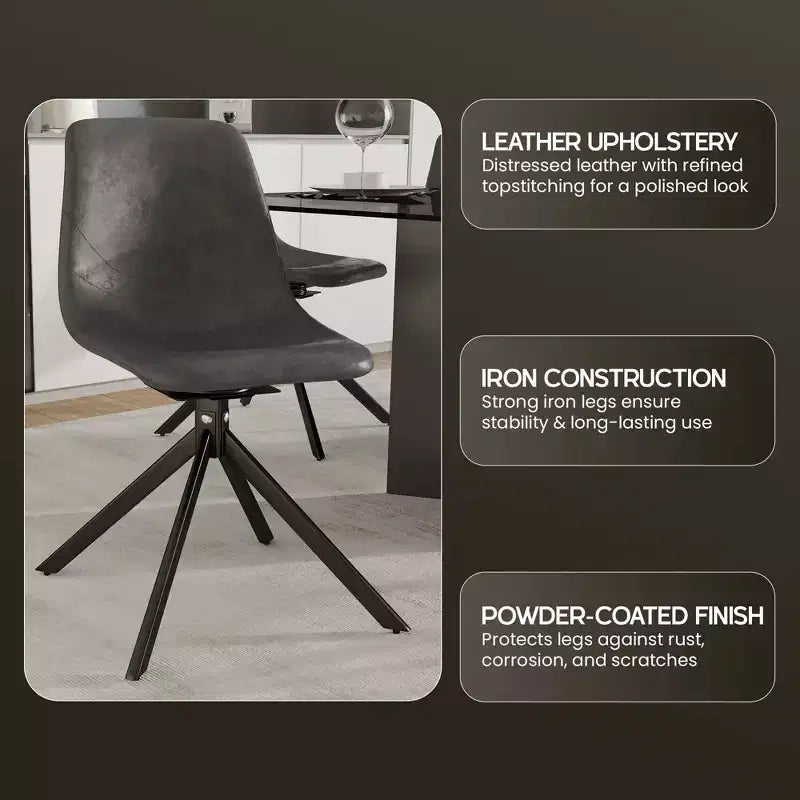 Sedia da pranzo girevole Markley Modern in pelle – Seduta imbottita con gambe in metallo