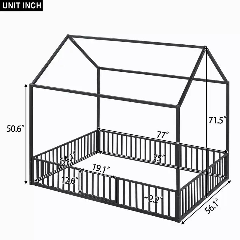 Letto a casetta con struttura in metallo, recinzione e porta – Struttura letto per la camera dei bambini