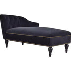 Divano Chaiselongue in Velluto da 147,3 cm – Bracciolo a Destra con Borchie e Gambe Solide