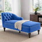 Divano Chaiselongue in Velluto da 147,3 cm – Bracciolo a Destra con Borchie e Gambe Solide