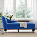 Divano Chaiselongue in Velluto da 147,3 cm – Bracciolo a Destra con Borchie e Gambe Solide