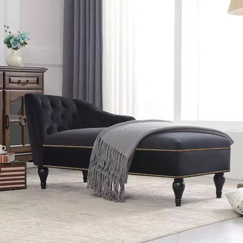 Divano Chaiselongue in Velluto da 147,3 cm – Bracciolo a Destra con Borchie e Gambe Solide