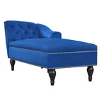 Divano Chaiselongue in Velluto da 147,3 cm – Bracciolo a Destra con Borchie e Gambe Solide