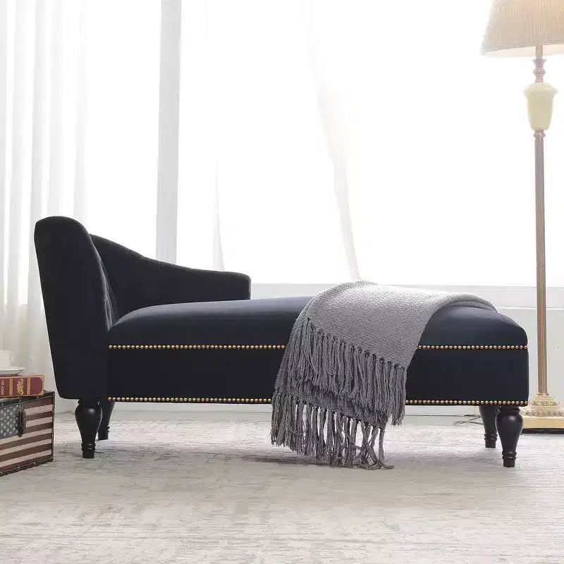 58’’ Velvet Chaise Lounge Sofa – Right Arm Facing with Nailhead Trim & Solid Legs