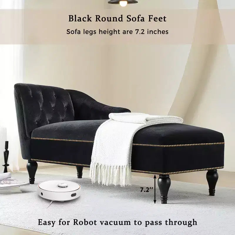 58’’ Velvet Chaise Lounge Sofa – Right Arm Facing with Nailhead Trim & Solid Legs