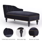 Divano Chaiselongue in Velluto da 147,3 cm – Bracciolo a Destra con Borchie e Gambe Solide
