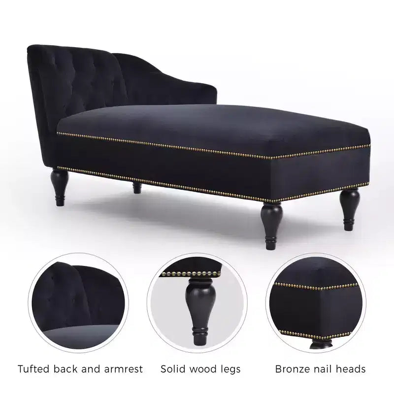 58’’ Velvet Chaise Lounge Sofa – Right Arm Facing with Nailhead Trim & Solid Legs