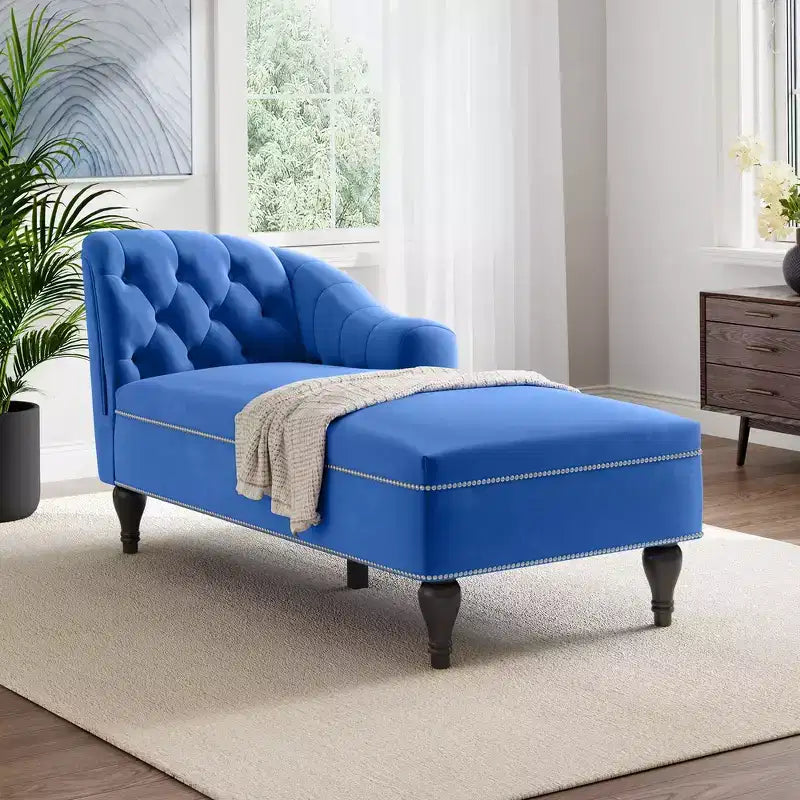 58’’ Velvet Chaise Lounge Sofa – Right Arm Facing with Nailhead Trim & Solid Legs