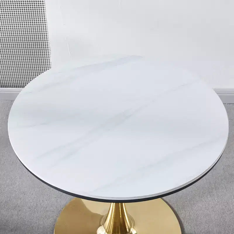 Tavolino da Caffè Tulipano Oro e Bianco 80 cm – Tavolino da Salotto con Base a Pedestallo in Stile Mid-Century