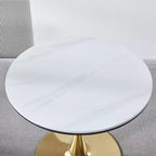 Tavolino da caffè Tulip dorato e bianco 80,0 cm – Tavolino da tempo libero Mid-Century con piedistallo