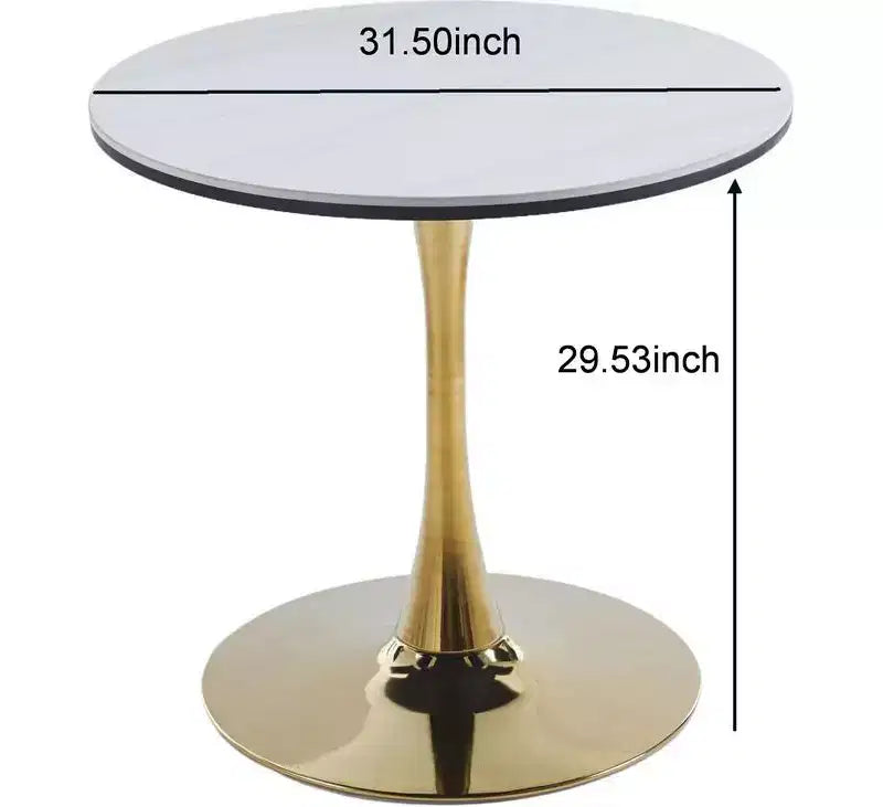 Tavolino da Caffè Tulipano Oro e Bianco 80 cm – Tavolino da Salotto con Base a Pedestallo in Stile Mid-Century