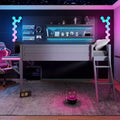 Letto a soppalco da gaming per ragazzi/adulti, struttura in legno con scrivania e luci LED integrate, grigio