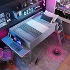 Letto a soppalco da gaming per materasso di circa 137 × 191 cm con scrivania integrata e illuminazione a LED, grigio
