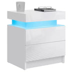 Modern LED Nightstand High Gloss Bedside Table with 2 Drawers