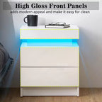 Comodino Moderno con LED Lucido con 2 Cassetti