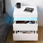 Comodino Moderno con LED Lucido con 2 Cassetti