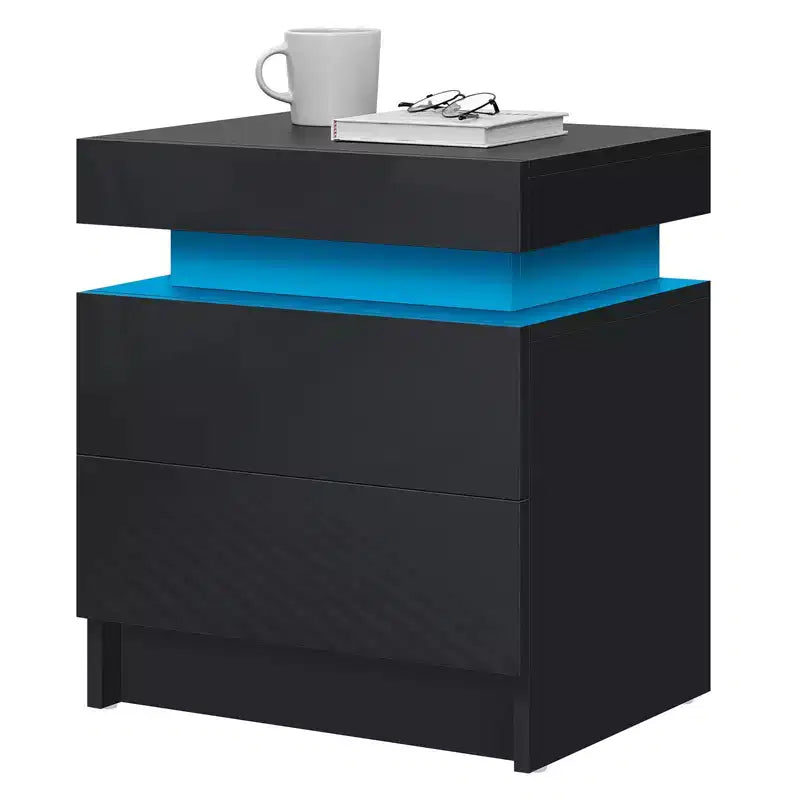 Comodino Moderno con LED Lucido con 2 Cassetti