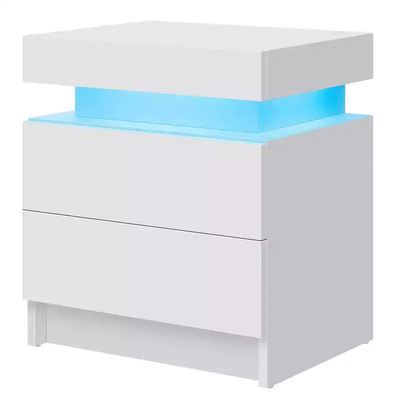 Comodino Moderno con LED Lucido con 2 Cassetti