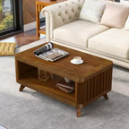 Rectangular Wood Coffee Table 105.4 cm with Solid Wood Legs & Open Storage Shelf