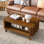Tavolino Rettangolare in Legno 105,4 cm con Gambe in Legno Massello e Ripiano Aperto