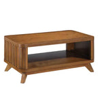 Tavolino Rettangolare in Legno 105,4 cm con Gambe in Legno Massello e Ripiano Aperto