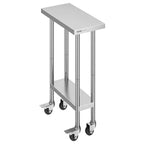 Stainless Steel Work Table 61.0 × 30.5 × 96.5 cm – 226.8 kg Capacity with 4 Wheels