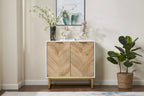 White and Gold Storage Cabinet with 2 Doors - Modern Buffet Sideboard, Elegant Accent Cabinet for Living Room