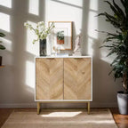 Credenza bianca e oro con 2 ante - Mobile buffet moderno, Elegante mobiletto d'accento per soggiorno