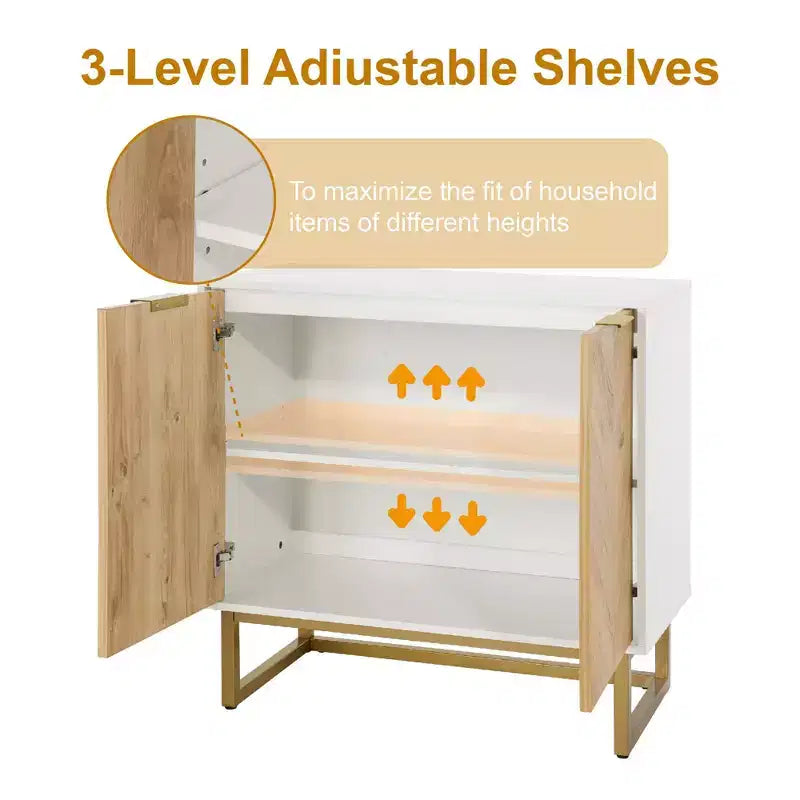 Credenza bianca e oro con 2 ante - Mobile buffet moderno, Elegante mobiletto d'accento per soggiorno