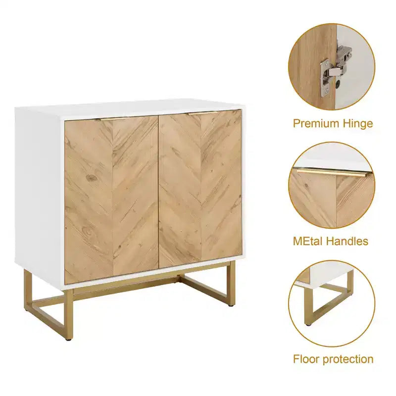 Credenza bianca e oro con 2 ante - Mobile buffet moderno, Elegante mobiletto d'accento per soggiorno