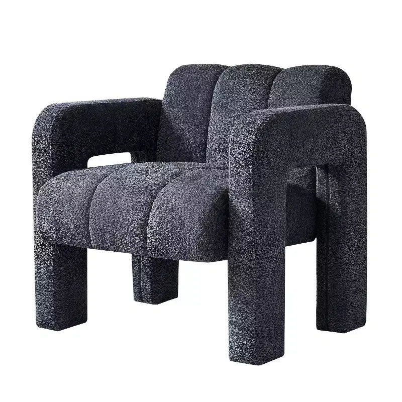 Poltrona accent imbottita ampia in Bouclé – Struttura in legno massello, schiuma ad alta densità
