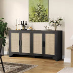 157.5 cm Rattan Sideboard Buffet Cabinet, 4-Door Kitchen Storage Cabinet with Shelves