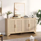 Mobile credenza a buffet in rattan da 157,5 cm, armadio da cucina a 4 ante con ripiani