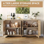 Mobile credenza a buffet in rattan da 157,5 cm, armadio da cucina a 4 ante con ripiani