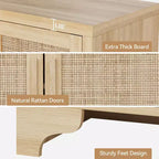 Mobile credenza a buffet in rattan da 157,5 cm, armadio da cucina a 4 ante con ripiani