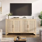 Mobile credenza a buffet in rattan da 157,5 cm, armadio da cucina a 4 ante con ripiani