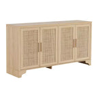 Mobile credenza a buffet in rattan da 157,5 cm, armadio da cucina a 4 ante con ripiani