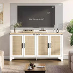 Mobile credenza a buffet in rattan da 157,5 cm, armadio da cucina a 4 ante con ripiani