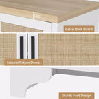 Mobile credenza a buffet in rattan da 157,5 cm, armadio da cucina a 4 ante con ripiani