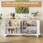 Mobile credenza a buffet in rattan da 157,5 cm, armadio da cucina a 4 ante con ripiani